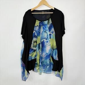 Radzoli Floral Tunic Top‎ Womens Size 3X Asymmetric Hem Flowy Lightweight Artsy